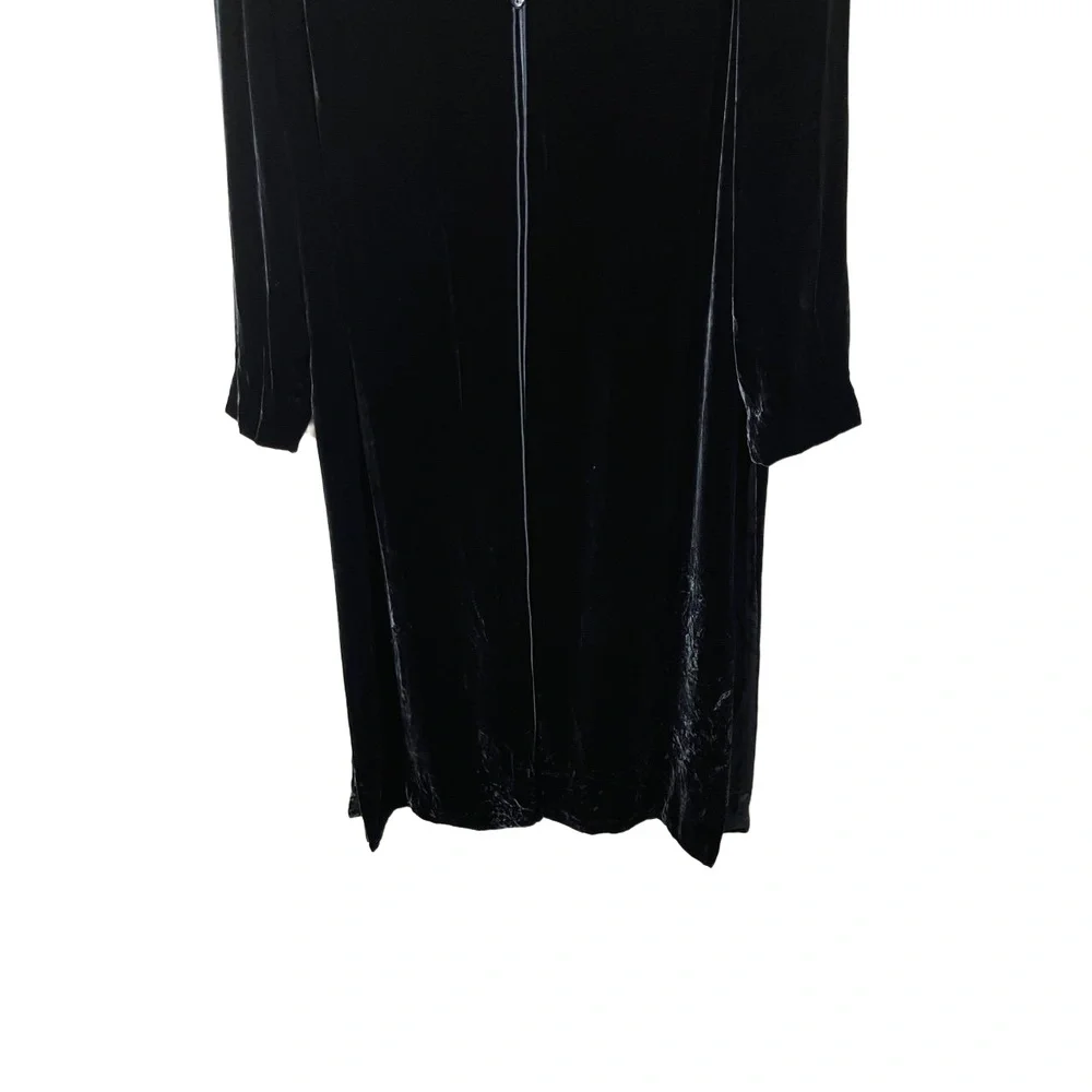 Worth Vintage‎ 90s Black Long Midi Velvet OpenFront Duster Jacket Size 6 - Picture 3 of 9